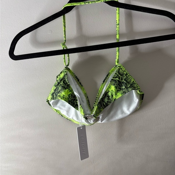 Bright Swimwear Neon Green Snake Print Halter Bikini Top - Picture 3 of 5